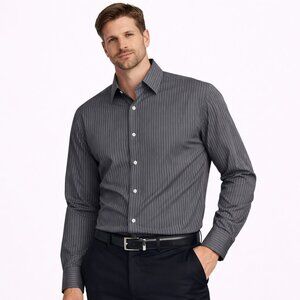 Perry Ellis Men's Grey Striped Travel Luxe Dress Shirt - Size XL - NWT